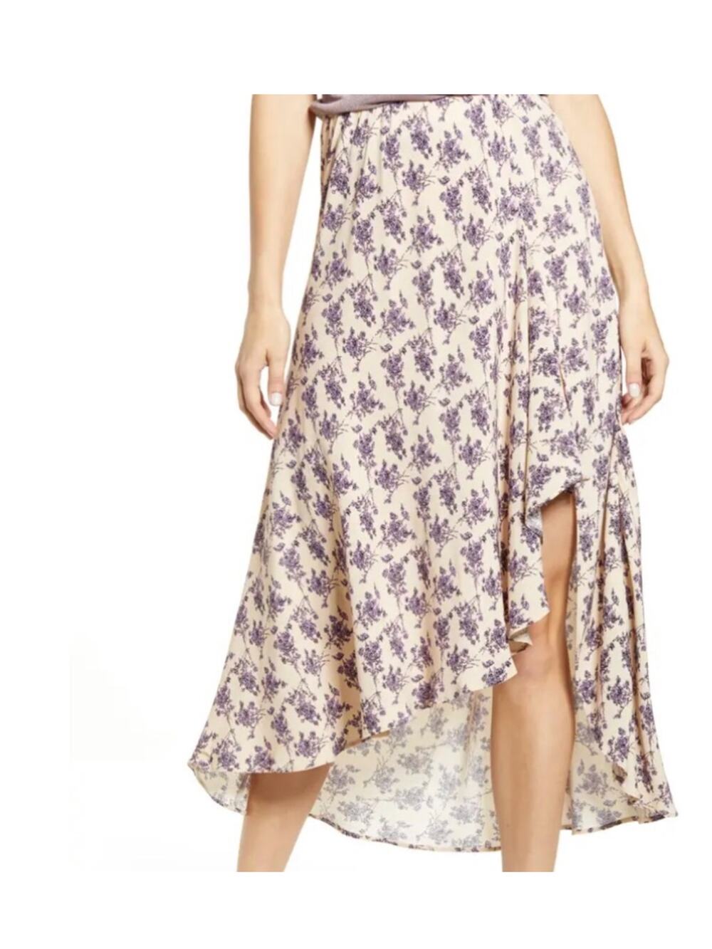 Code X Mode Women's Casual Lilac Print Side Split High Waist Midi Skirt size XL